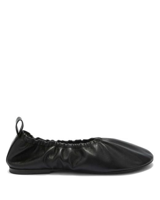 Jil Sander Black Gathered-Detail Leather Ballerina Shoes