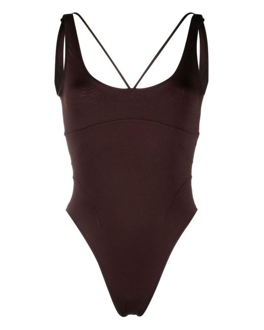 Jacquemus Logo-plaque One-piece Swimsuit in Brown | Lyst