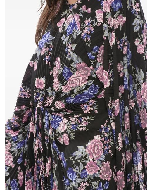 Balenciaga Black Floral-Print Pleated Maxi Dress