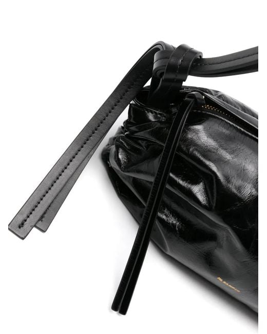 Jil Sander Black Leather Cylinder Ruched Crossbody Bag