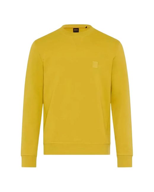 Boss Yellow Square-Patch Crew-Neck Sweatshirt for men