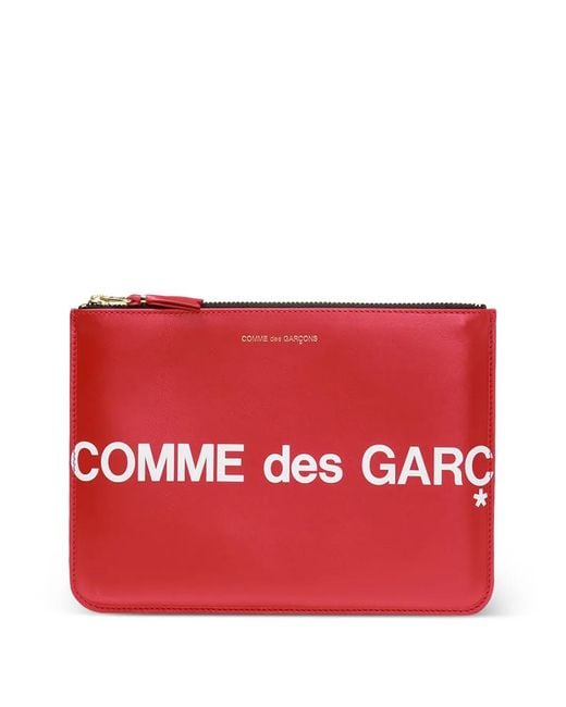 Comme des Garçons Red Logo-Print Leather Pouch