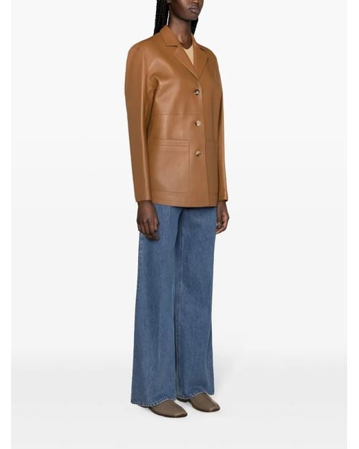 Totême Brown Notched-Lapels Leather Jacket