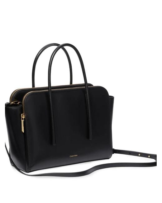 Calvin Klein Black Logo-Print Leather Shoulder Bag