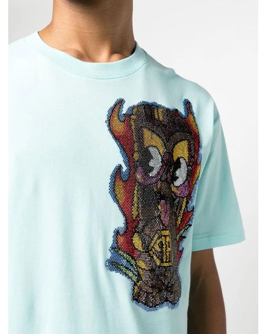 Philipp Plein Blue Hawaii Embellished Short-Sleeve T-Shirt for men