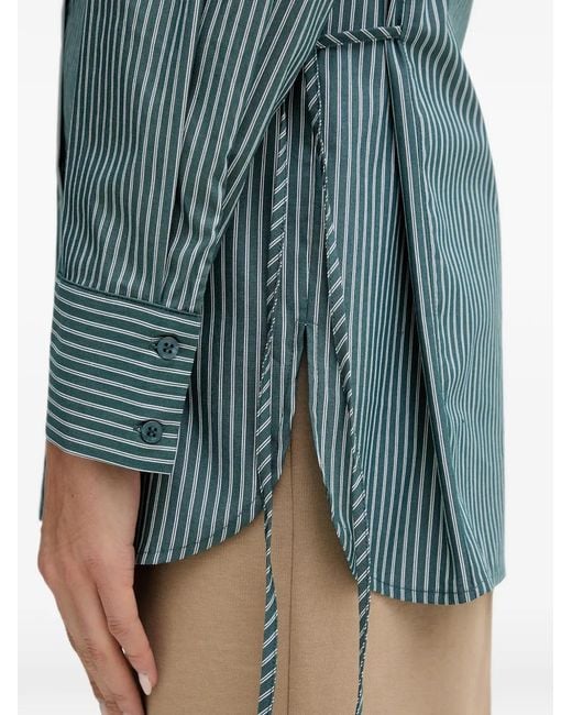 Sisley Blue Vertical-Stripe Tie-Fastening Shirt