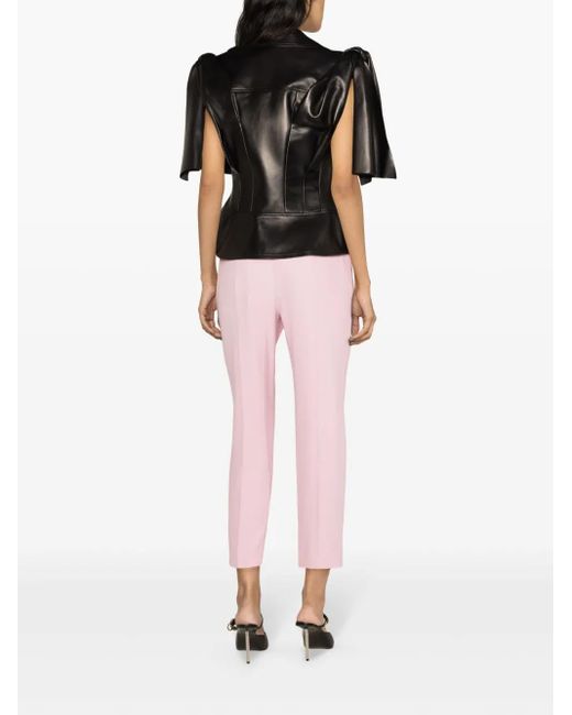 McQueen Black Sleeveless Leather Jacket With Knotted Drapery