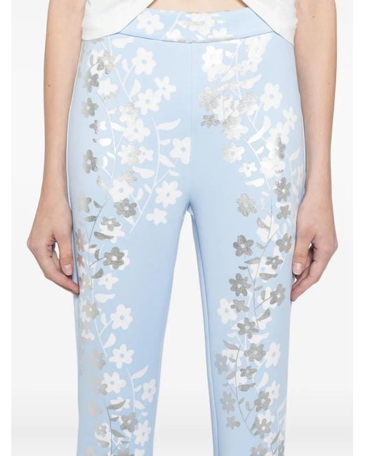 Cynthia Rowley Blue Floral-Print Trousers