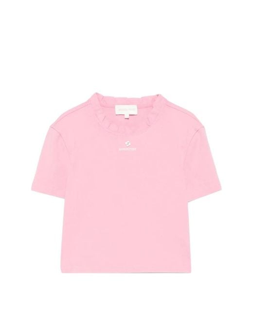 ShuShu/Tong Pink T-Shirt Volanté À Logo Imprimé