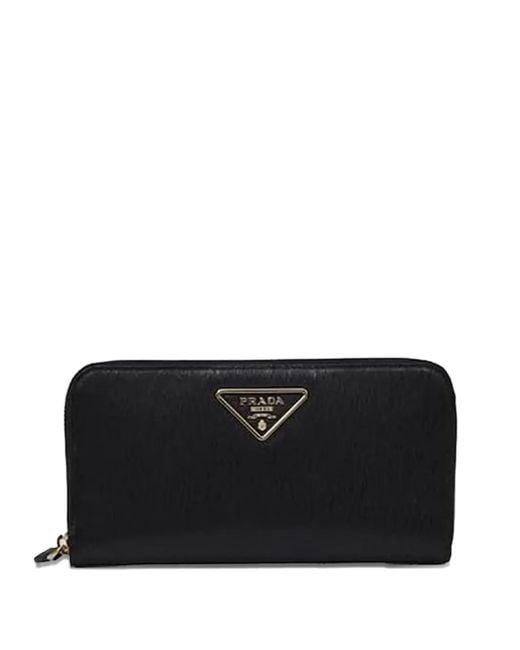 Prada Black Enamel Triangle Logo Wallet