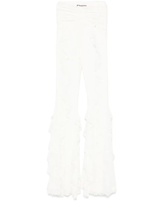 Nissa White Ruffled Mesh Trousers