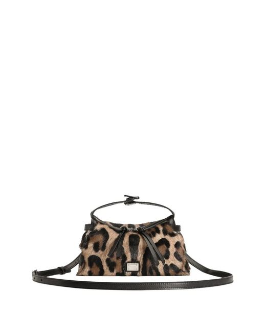 Dolce & Gabbana Black Dolce & Gabbana Vittoria Mini Tote Bag With Leopard Print