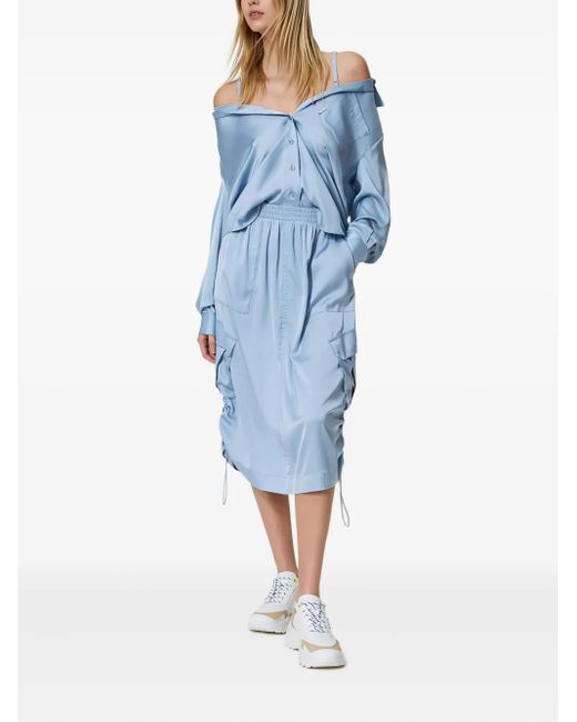 Twinset Blue Drawstring-Sides Midi Skirt