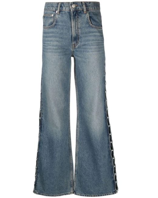 Faux-pearl high-rise flared jeans di Maje in Blue