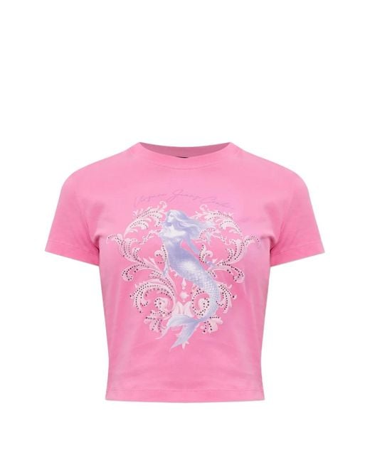 Versace Jeans Couture Pink Mermaid-Graphic Cotton T-Shirt