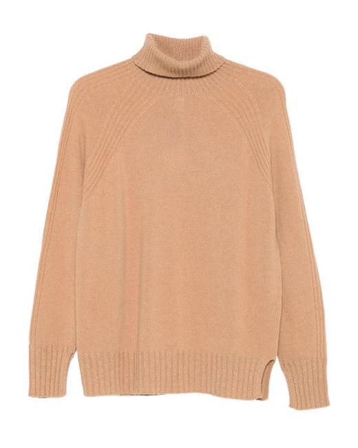 Maglione A Coste A Collo Alto di Twinset in Natural