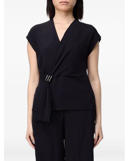 Hanita Black Draped V-Neck Top