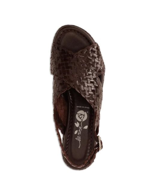 LA ROSE Brown Woven Crossover Platform Sandals