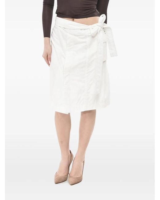 Ferragamo White Belted Midi Skirt