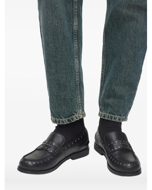 Karl Lagerfeld Black Stud-Embellished Loafers