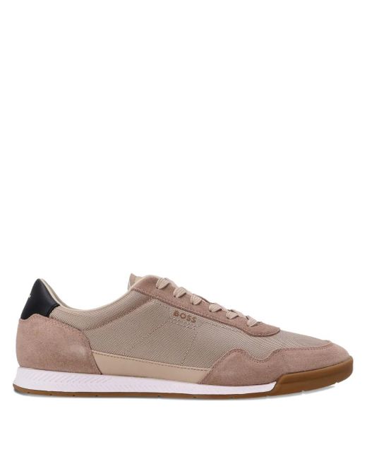 Boss Brown Titanium Mesh-Panelled Sneakers for men