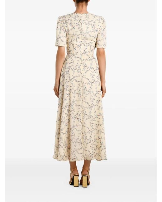 POST MERIDIEM Natural Puff-Sleeve Floral Midi Dress