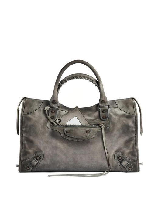 Balenciaga Gray Medium Le City Waxed Suede Tote Bag