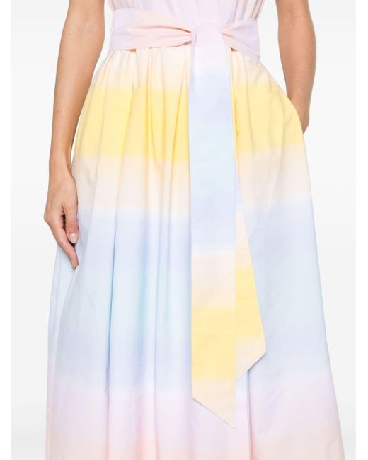 Sara Roka White Ombré Pleated Midi Shirt Dress