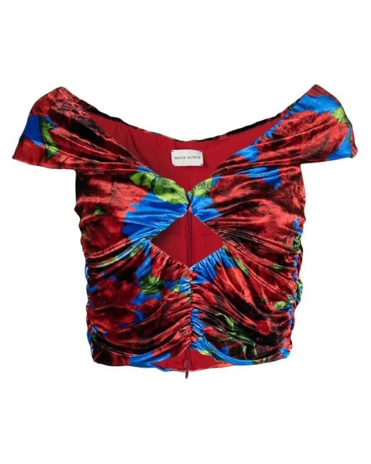Magda Butrym フローラル ベルベット トップ Red