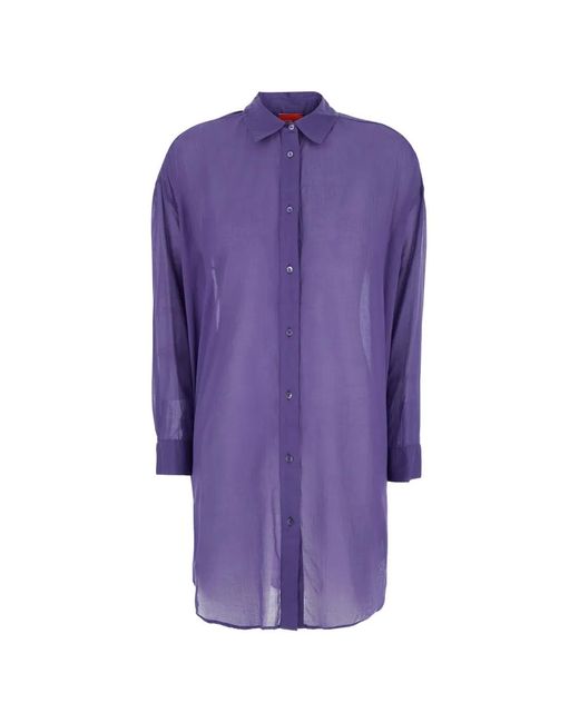 ..,merci Purple Contrast-Stitch Curved-Hem Shirt