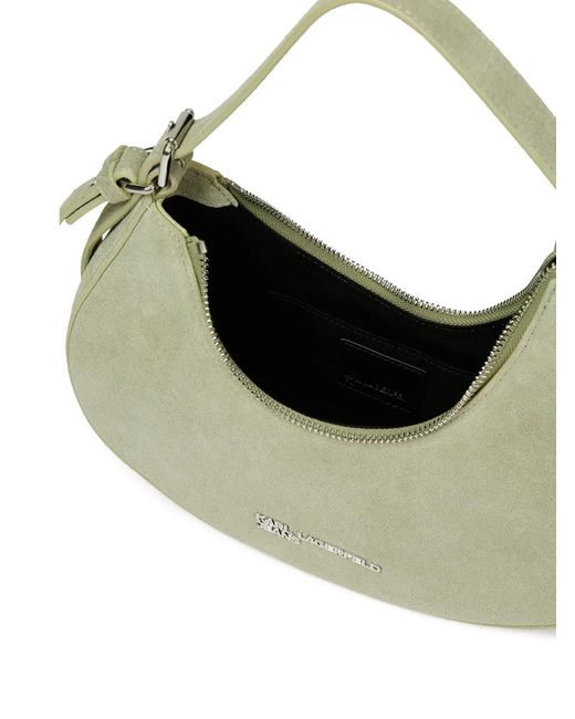 Karl Lagerfeld Green Suede Crescent Shoulder Bag
