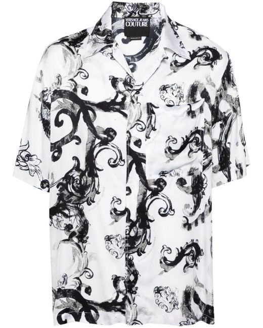 Versace White Barocco-print Short-sleeve Shirt for men