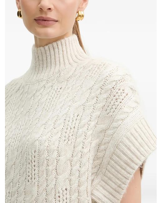 Morgan White Cable-Knit Roll-Neck Jumper