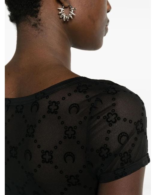 MARINE SERRE Black Crescent Moon-Motif Mesh Top
