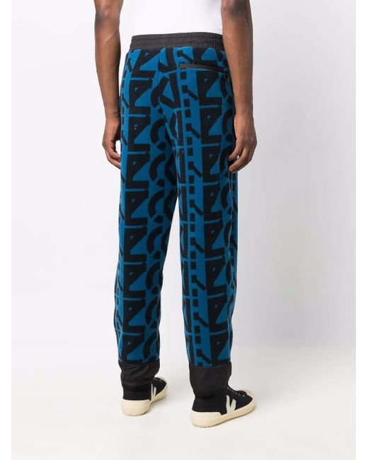 KENZO Blue Monogram-Print Fleece Track Pants for men