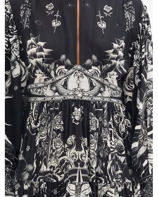 Camilla Tattoo Jurk Met Gelaagde Rok in het Black