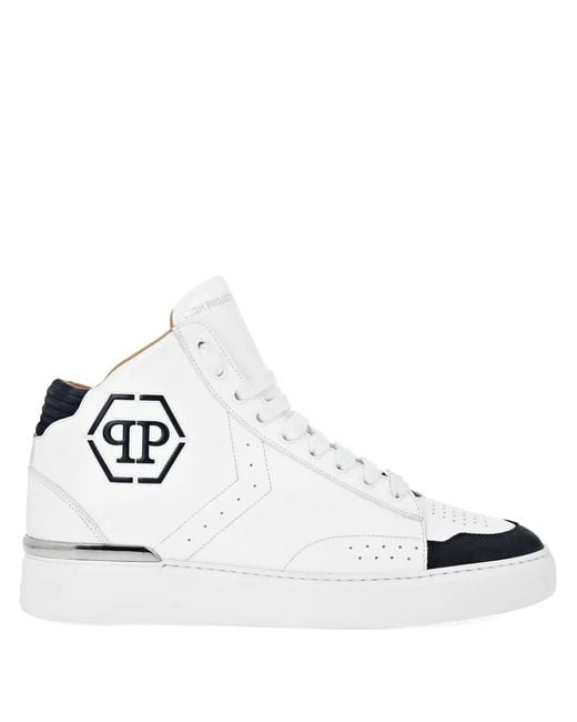 Philipp Plein White Leather Hi-Top Sneakers