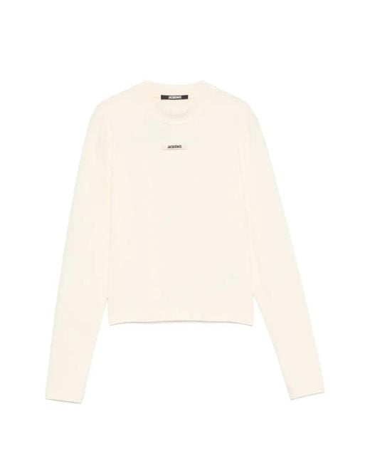 Jacquemus White Logo-Patch Long-Sleeve T-Shirt for men