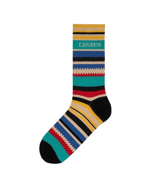 Laneus Black Striped-Pattern Socks