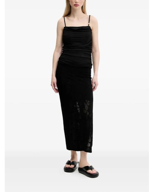 HUGO Black Draped Spaghetti-Strap Top