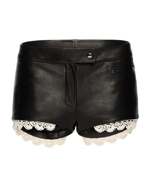Magda Butrym Black Leather Lace-Trimmed Shorts