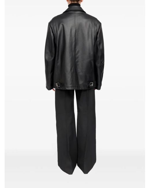 MM6 by Maison Margiela Black Zip-Detailing Leather Jacket