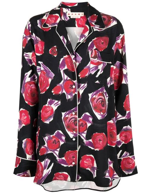 Marni Red Spinning Roses Print Shirt
