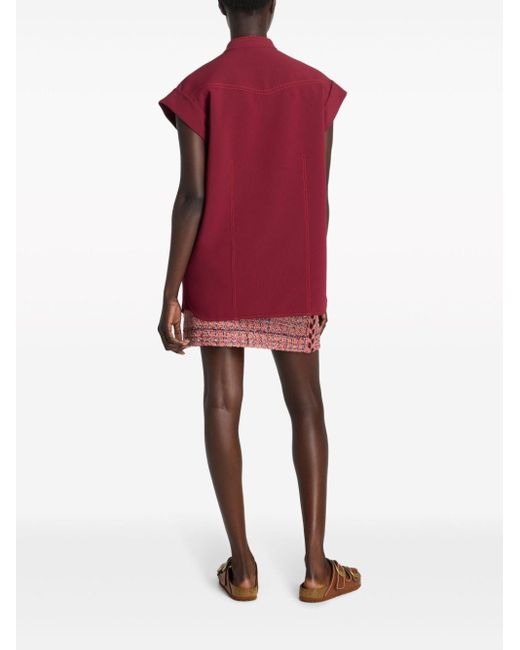 St. John Red Knitted-trim Tweed Miniskirt