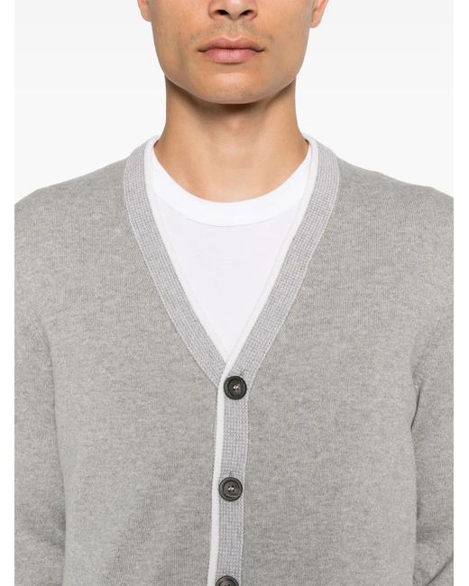 Peserico Gray Contrast-Trim Cardigan for men
