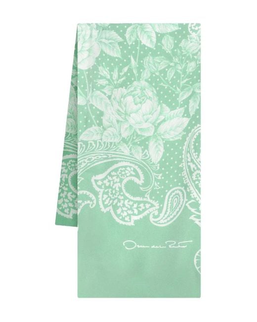 Oscar de la Renta ペイズリー シルクスカーフ Green