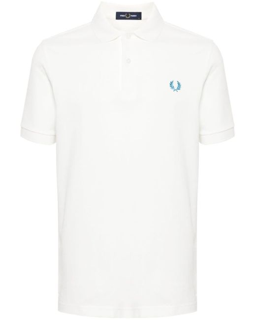 Fred Perry White Logo-embroidered Cotton Polo Shirt for men