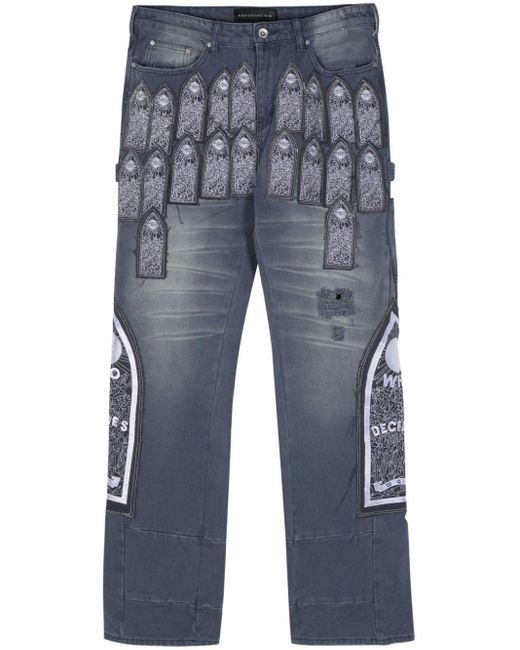 Who Decides War Blue Distressed Straight-leg Jeans for men