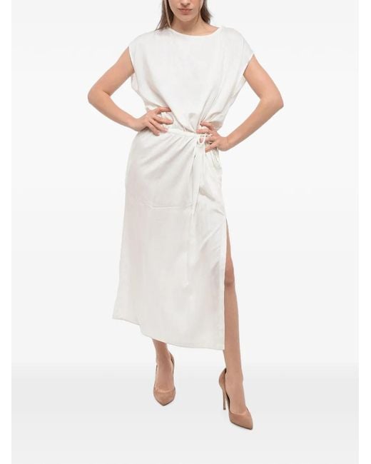 Woolrich White Drawstring-Waist Sleeveless Midi Dress