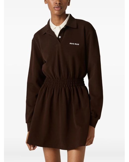 Miu Miu Brown Kleid mit Logo-Stickerei